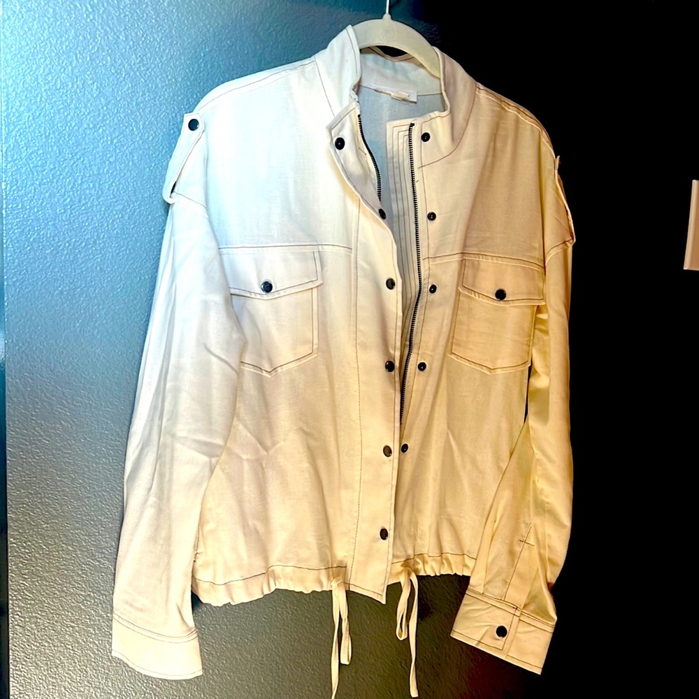 Cream Utility Jacket stitched in Brown